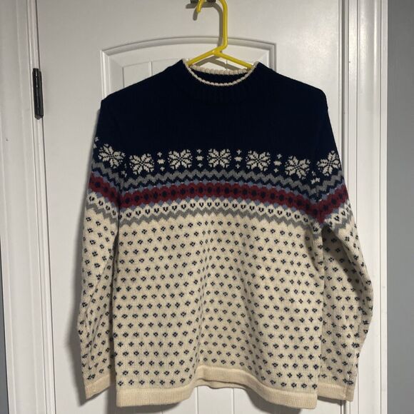 Vintage Lands End Wool Pullover Nordic Fair Isle Ski Sweater Unisex Size Small - Picture 1 of 4